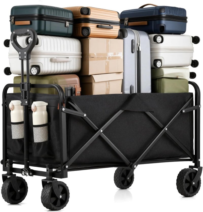 Eworld Collapsible Wagon Cart Foldable 37 Inch – 480lbs Heavy Duty Beach & Shopping Wagon with Wheels, Large 200L Capacity, Adjustable Handle & Detachable Waterproof Fabric - Image 1